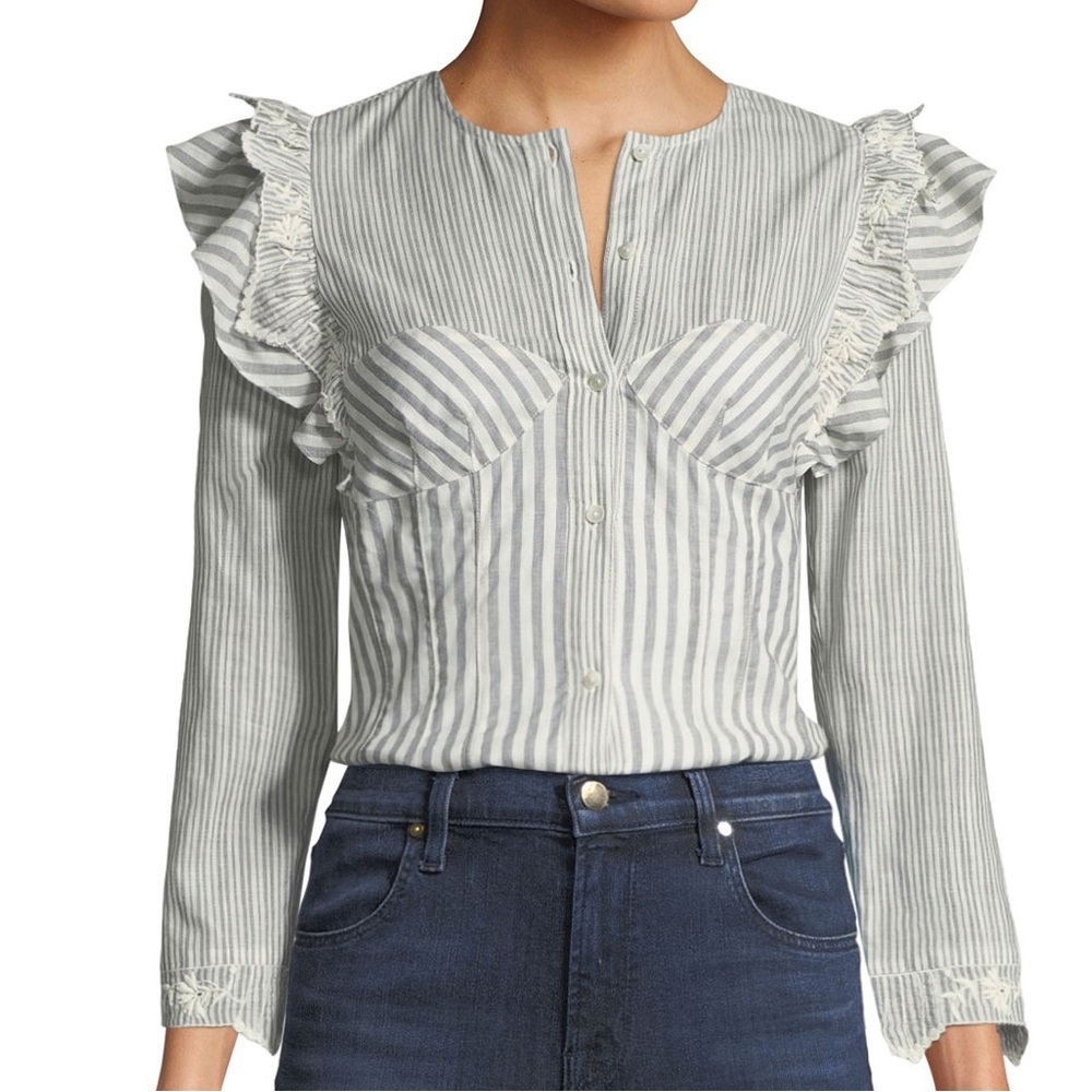 Rebecca Taylor long sleeve striped corset with embroidered trim blouse size 0